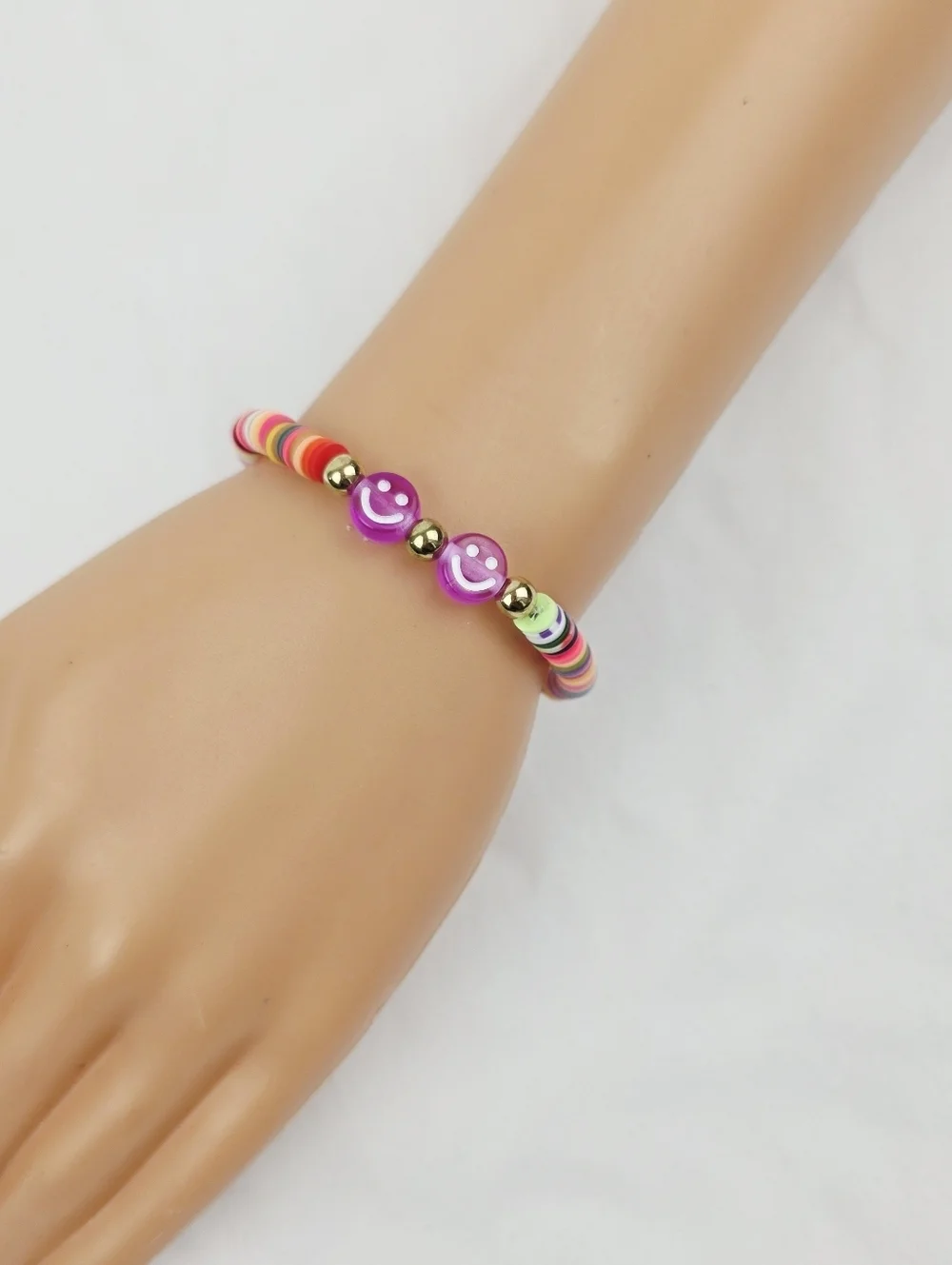 Handmade Clay Bead Multi Color Smiley Face Bracelet